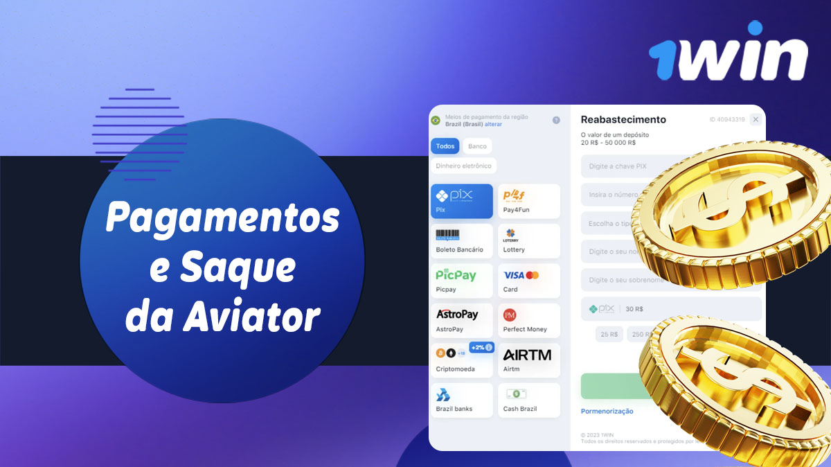 Métodos de pagamento para depósito e retirada de fundos ganhos no Aviator no 1Win