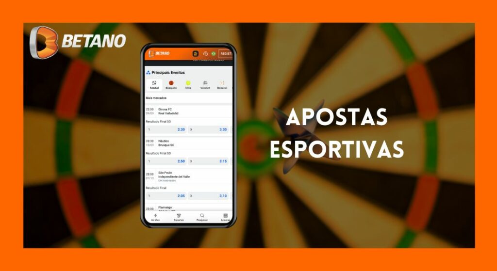 Apostas esportivas disponíveis com o aplicativo Betano Brasil